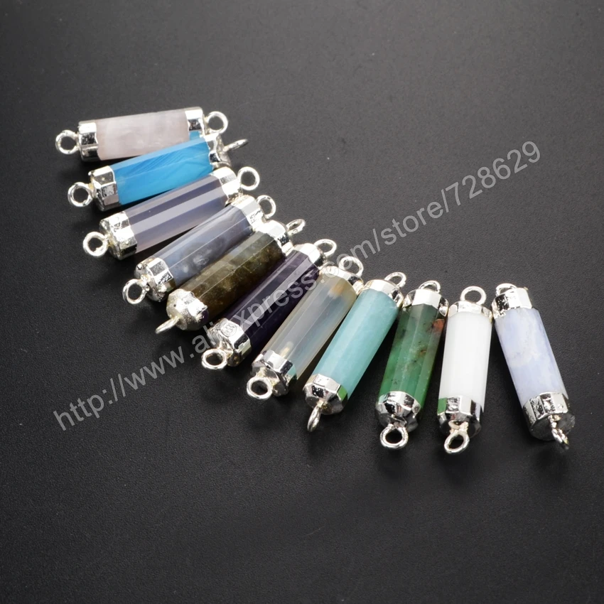 925 Посеребренная Столбчатых Цилиндра Природные Мульти вид Камни Аметист Нефрита