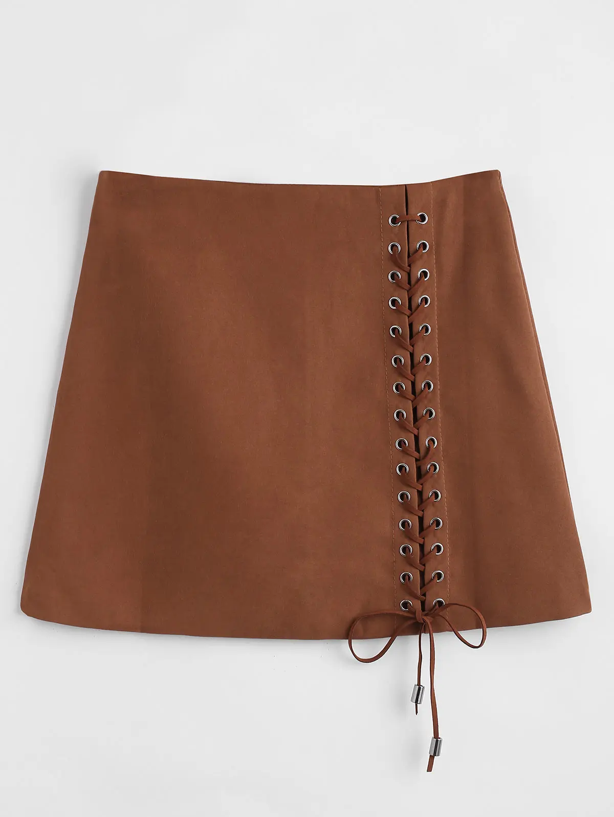 ZAFUL короткие Lace up Mini с высокой талией линии модная однотонная Осенняя