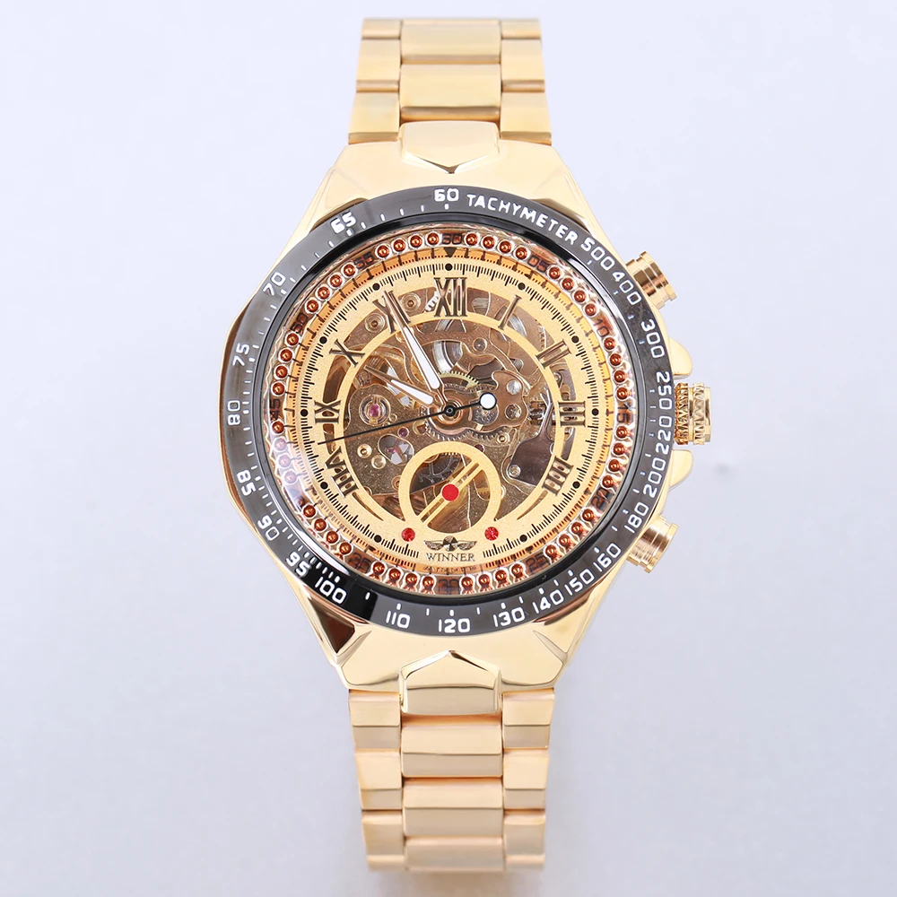Часы наручные Winner Мужские автоматические спортивные дизайнерские золотистые