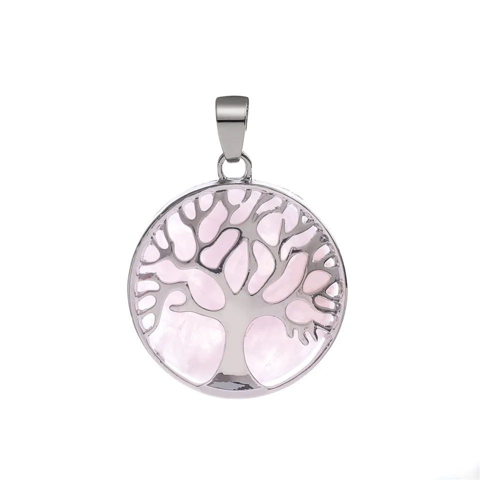 Подвеска из смешанного кристалла с деревом жизни розовый кварц аметист тигровый