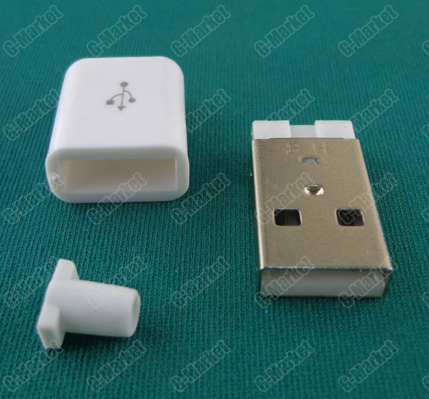 

1000 шт., 4-контактный разъем USB 2,0 типа А папа, с белой пластиковой крышкой