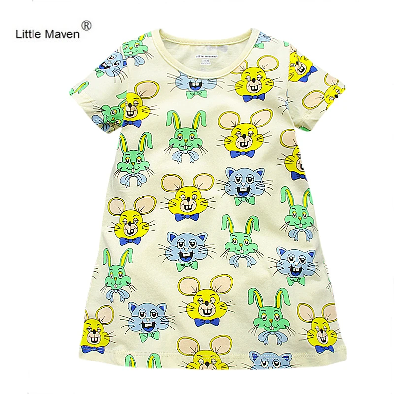 

Little Maven/платья с короткими рукавами для девочек от 1 года до 6 лет повседневная детская одежда до колена из 100% хлопка с рисунком мышки