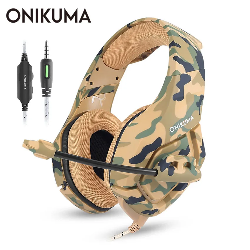 ONIKUMA K1 Casque PC стерео игровая гарнитура камуфляж PS4 наушники с микрофоном для нового Xbox One ноутбука сотового