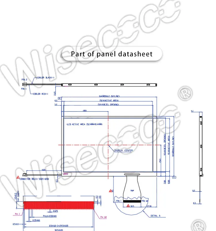 7,0 дюймовый дисплей TFT lcd A070VW04 V0 разрешение 800x480 60 pin с пультом дистанционного управления