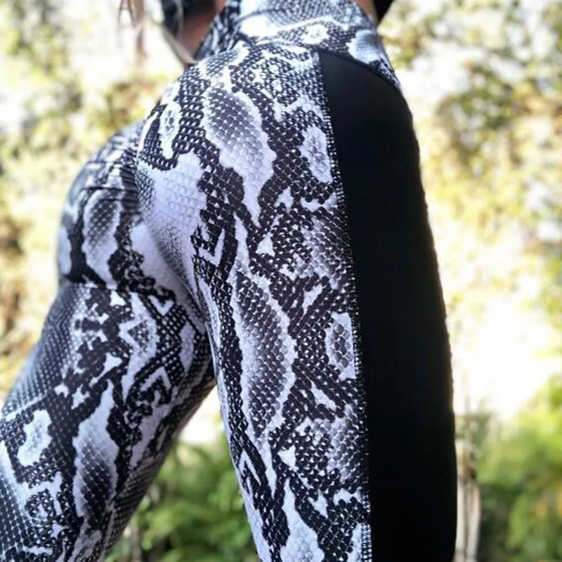 Женские весенние леггинсы со змеиным принтом спортивная одежда эластичные