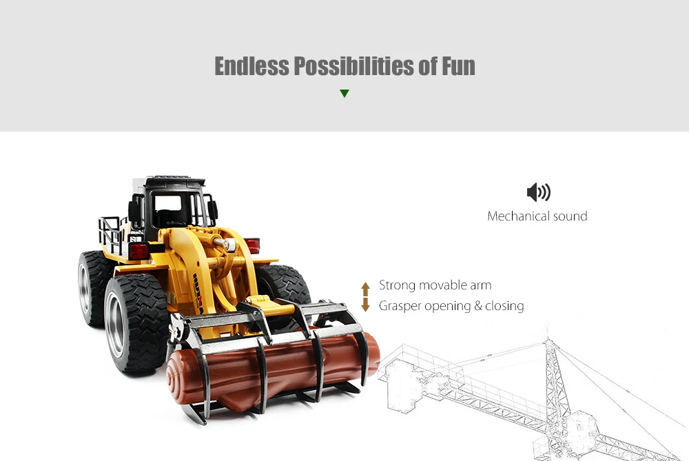 HUINA TOYS 1590 1:18 2,4 GHz 6CH RC сплав захват древесины грузовик RTR Grasper открытие закрытие/подвижная рука/механический звук детская игрушка