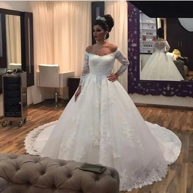 Custom made Plus Size Wedding Dresses Ball Gown Scoop Lace Applique vestido de noiva robe mariage | Свадьбы и торжества
