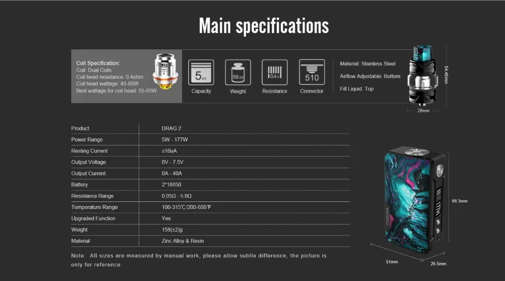 Voopoo Drag 2 TC комплект 177 Вт Drag 2 Коробка мод Vape с 5 мл Uforce T2 SubOhm Танк U2 N3 катушка электронная сигарета испаритель