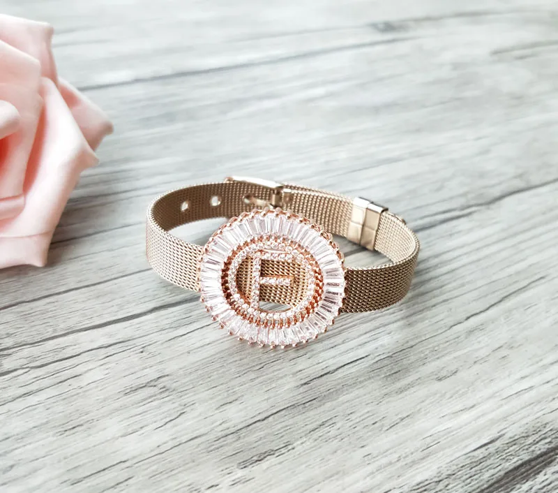 4 шт. медные Подвески mirco pave cz Циркон буквы F шикарный Круглый браслет с большими