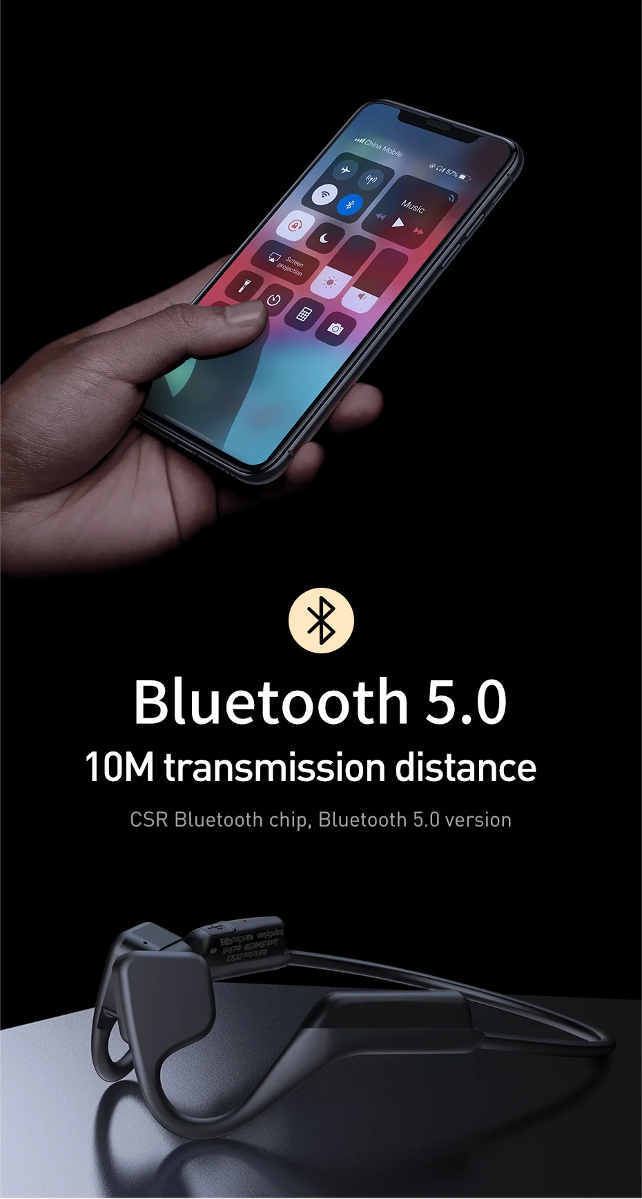 Baseus BC10 Bluetooth наушники с костной проводимостью 5,0 Беспроводные наушники с микрофоном гарнитура для спорта на открытом воздухе для iPhone Xiaomi