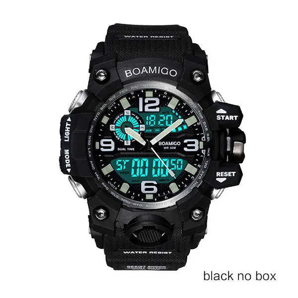 black no box BOAMIGO Брендовые мужские спортивные часы светодиодный цифровые часы Модные Аналоговые Кварцевые водонепроницаемые наручные часы красные часы Relogio Masculino - Цвет: black no box