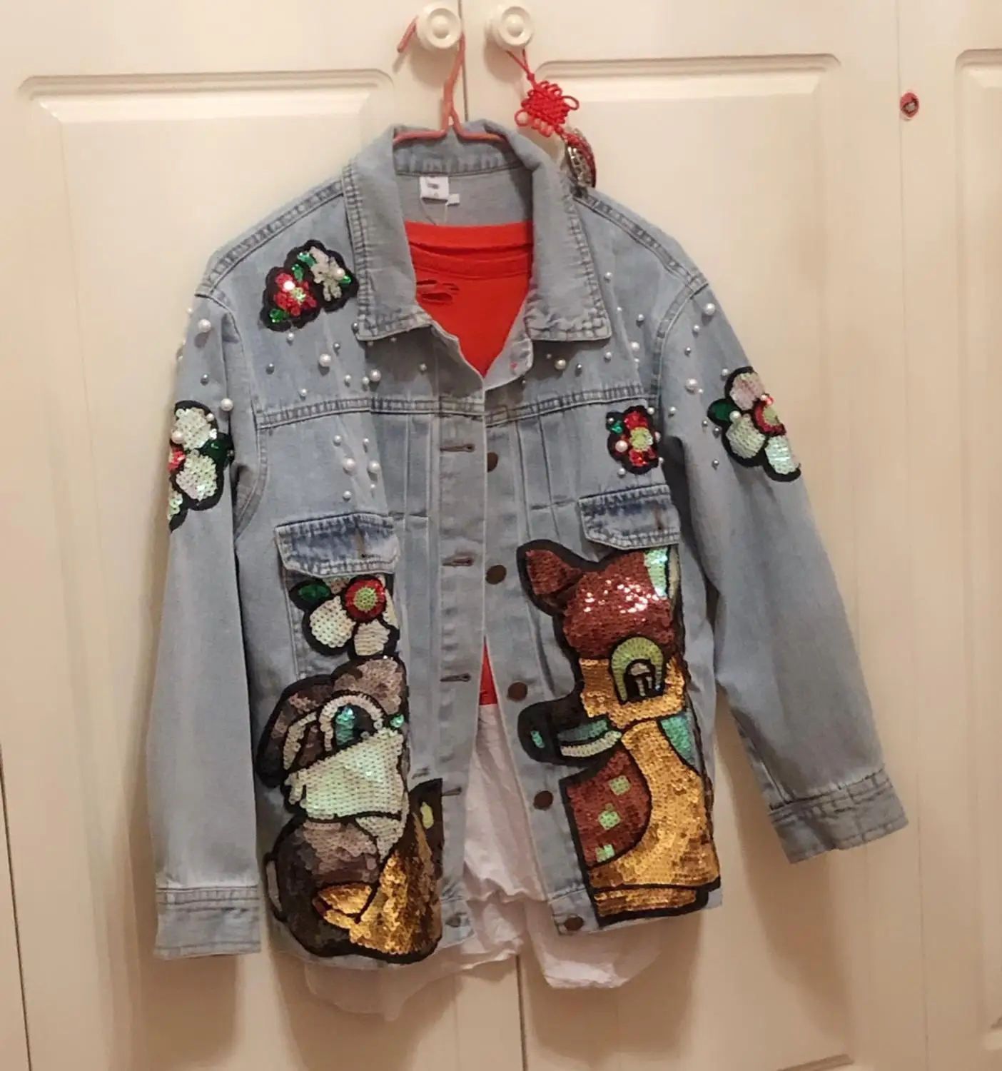 Модная брендовая ковбойская куртка с блестками и мультяшным рисунком женская