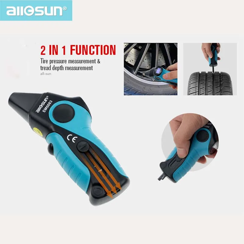 

Digital Tire Pressure Gauge Monitor&Tire Veins Depth Tester 2 in 1 of Automotive Tester Car Tire Maintenance All-Sun EM6083