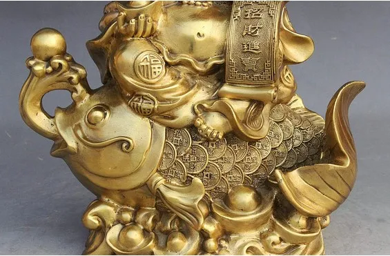 YM 320 12 дюймов китайский буддийский Brass Money Hold Yuanbao веселый смех Maitreya Sit Статуэтка
