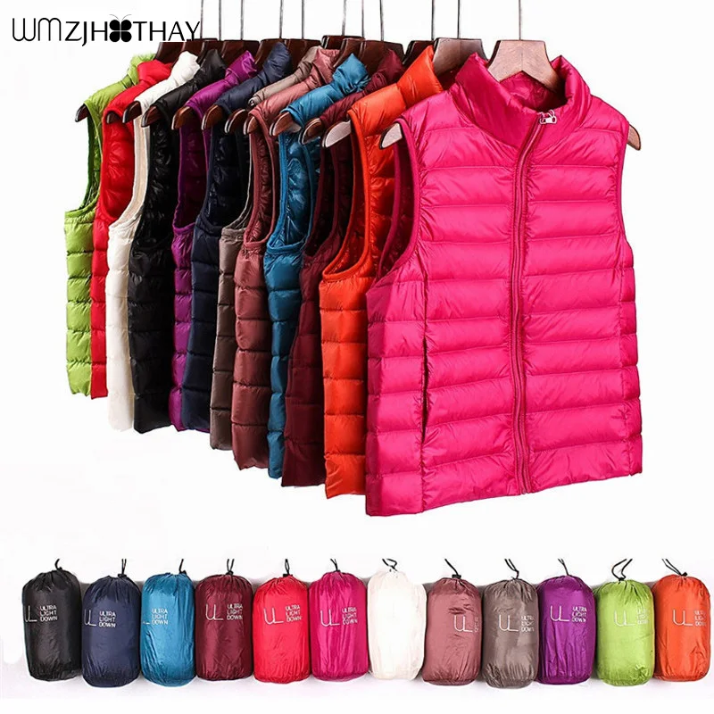 Женский жилет на 90% белом утином пуху теплая куртка молнии без рукавов с