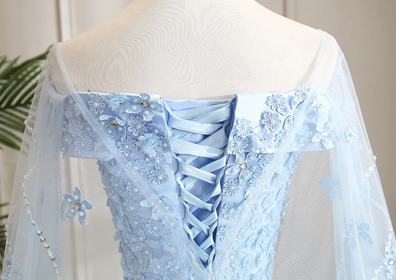 Женское бальное платье с длинным рукавом светло голубое элегантное для девушек 15