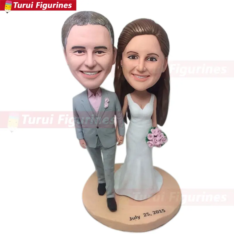 

Custom Personalized Wedding Cake Topper Bobble Head Clay Figurine Based on Customers' Photos Birthday Cake Topper Wedding Gifts