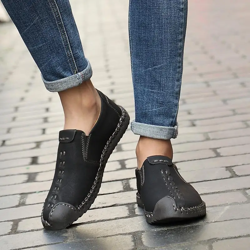 New 2018 Mens Shoes Split Leather Men's Flats Handmade Loafers Fashion Designer Slip On Espadrilles | Обувь