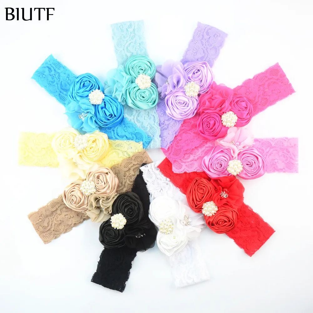 13 шт./лот Роскошная повязка на голову пятнистый розовый жемчуг шифоновые