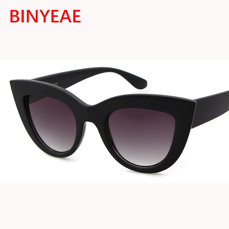 Матовые черные солнцезащитные очки кошачий глаз женские модные розовые