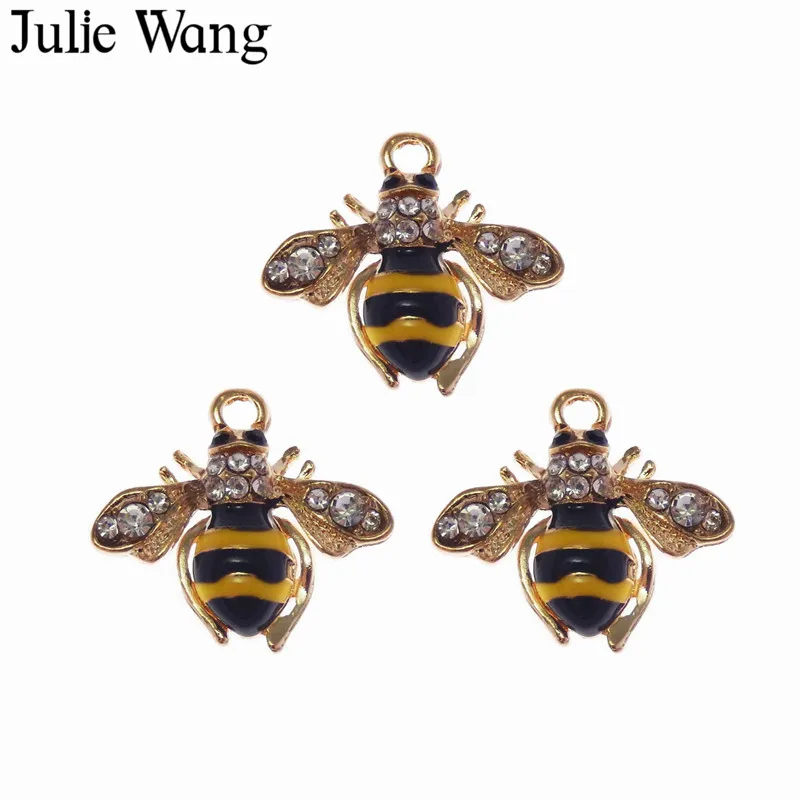 Julie Wang 2 шт. эмалевые пчелы на золотой основе с шармами Стразы для ожерелье кулоном