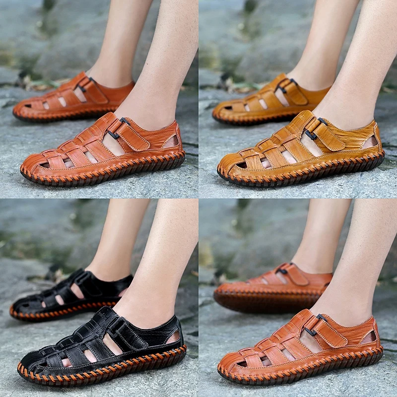 Мужские сандалии из натуральной кожи повседневные пляжные для отдыха большие