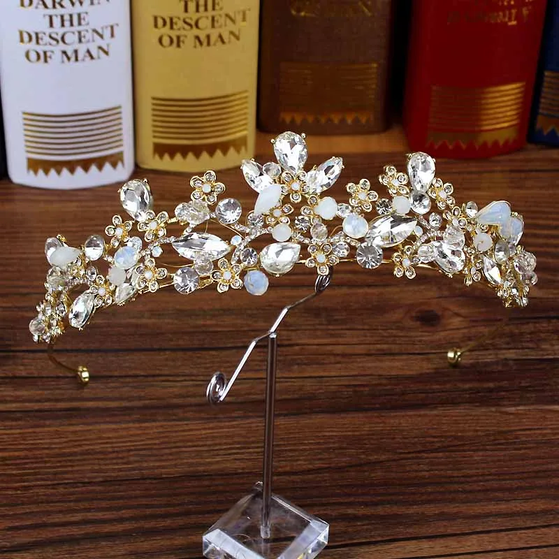 crown headband Роскошные Свадебные короны в стиле барокко с кристаллами и бусинами, ручная работа, жемчужная тиара, ободки, стразы, диадема, королевские свадебные аксессуары для волос - Окраска металла: crown headband