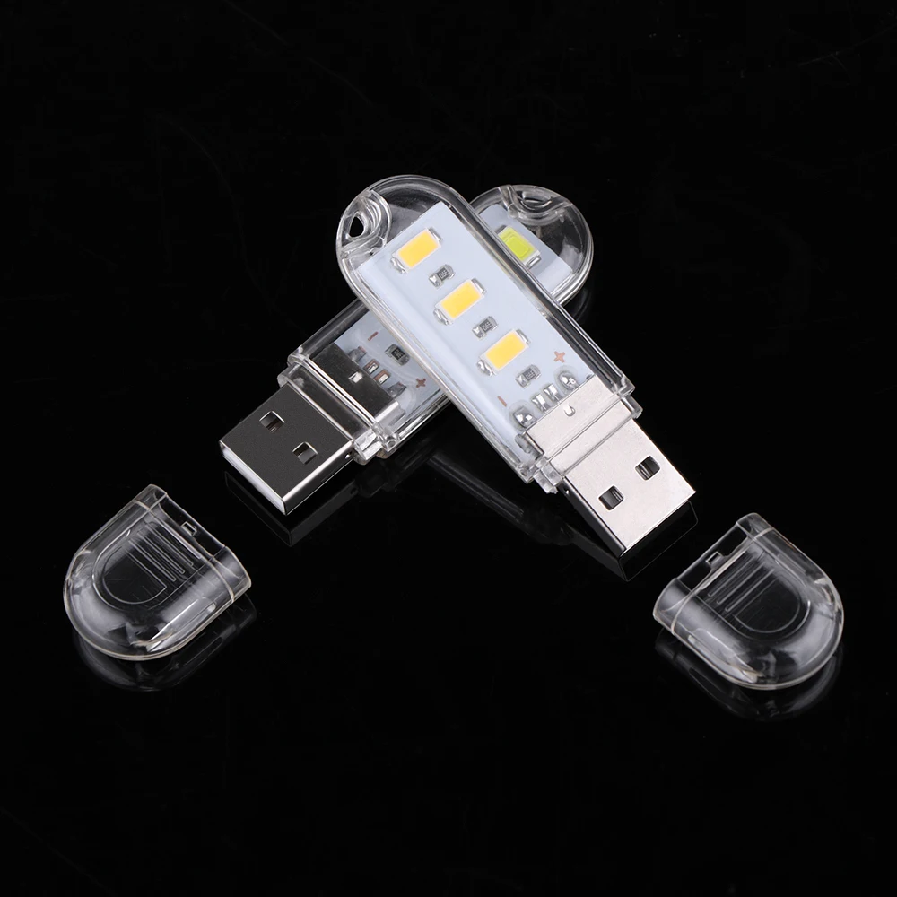 Портативный мини USB мощность 3 LED ночник лампа 5 в теплый/чистый белый свет для