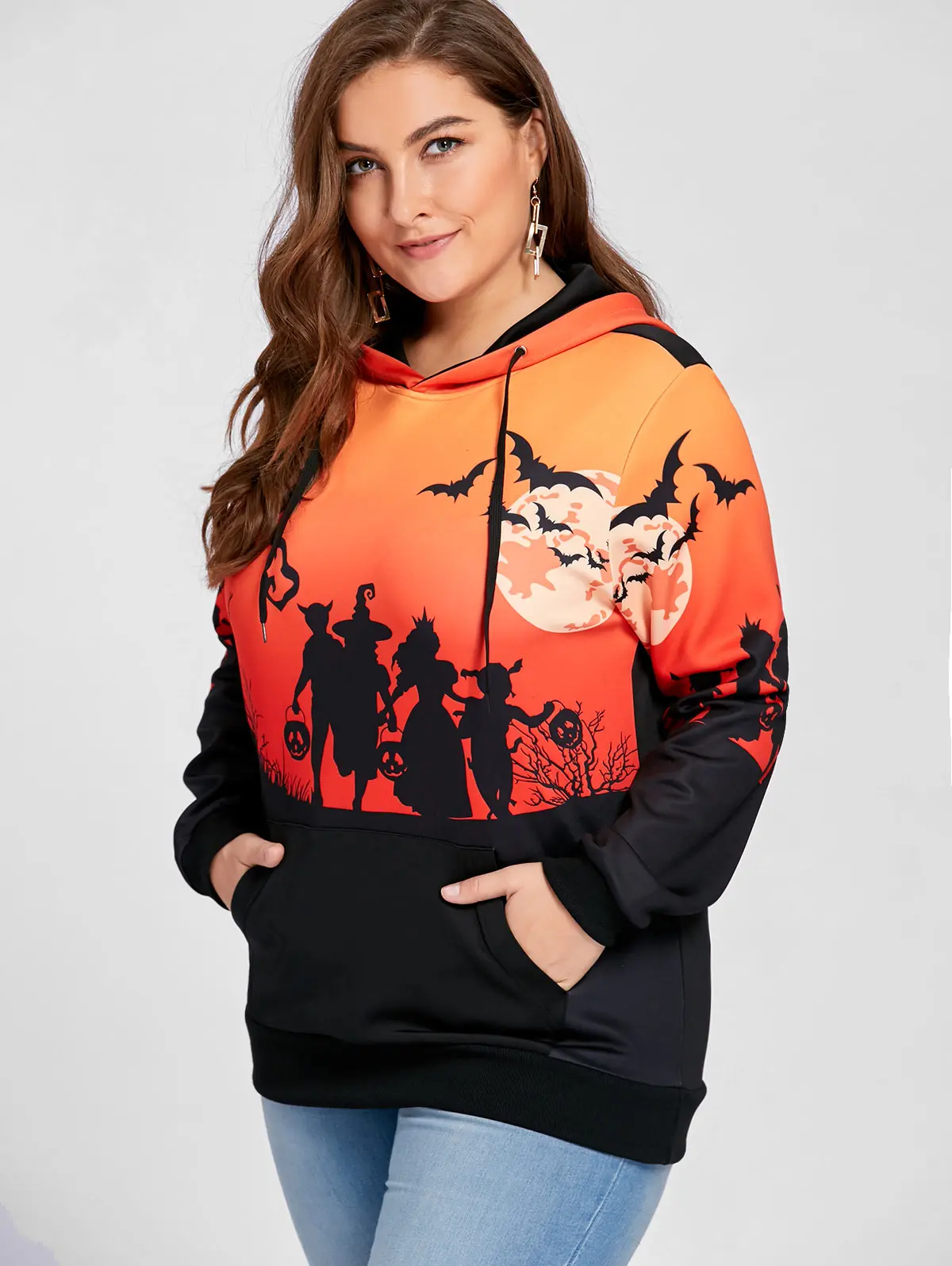 Женская толстовка с капюшоном Kenancy принтом Луны летучей мыши карманами-кенгуру