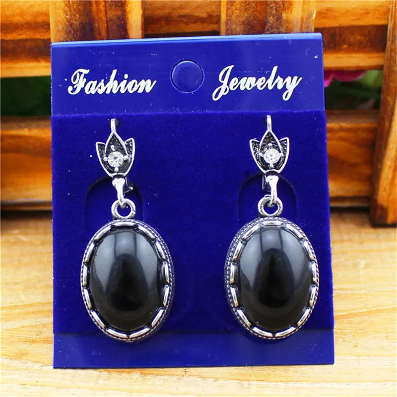 Специальный крючок овальный черный камень Длинные Висячие серьги для Для женщин