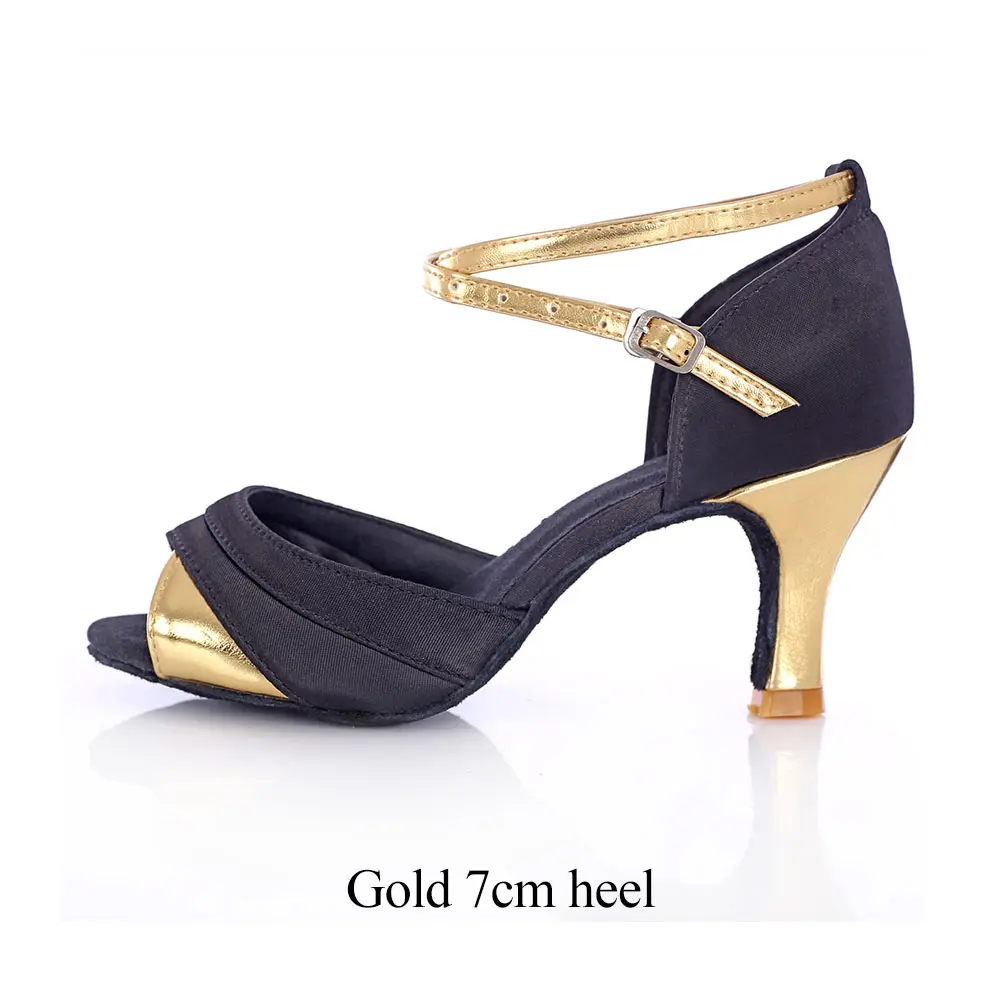 Gold 7cm heel Женская Профессиональная танцевальная обувь, высокий каблук 5 см/7 см, женские/девичьи/латинские/Танго/бальные джазовые туфли для танцев, мягкая подошва - Цвет: Gold 7cm heel
