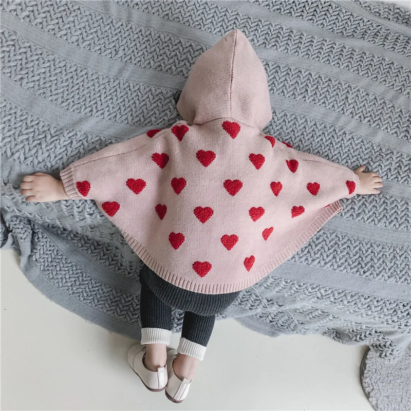 Розничная продажа милый детский вязаный свитер для девочек накидка пончо рукав