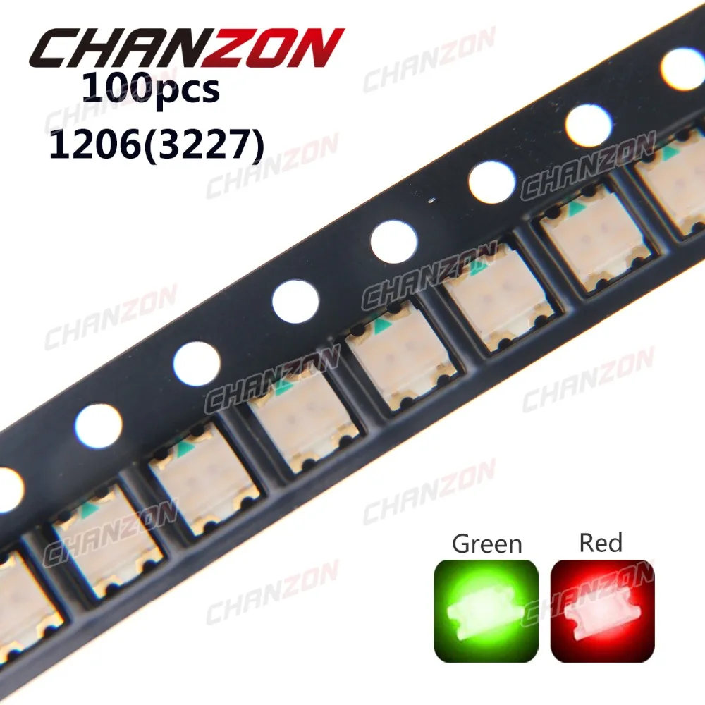 100 шт. SMD 1206(3227) светодиодный двухцветный светодиодный светильник с зелеными и красными бусинами, 2 в, Диодная лампа SMT поверхностного монтажа, устройство для PCB