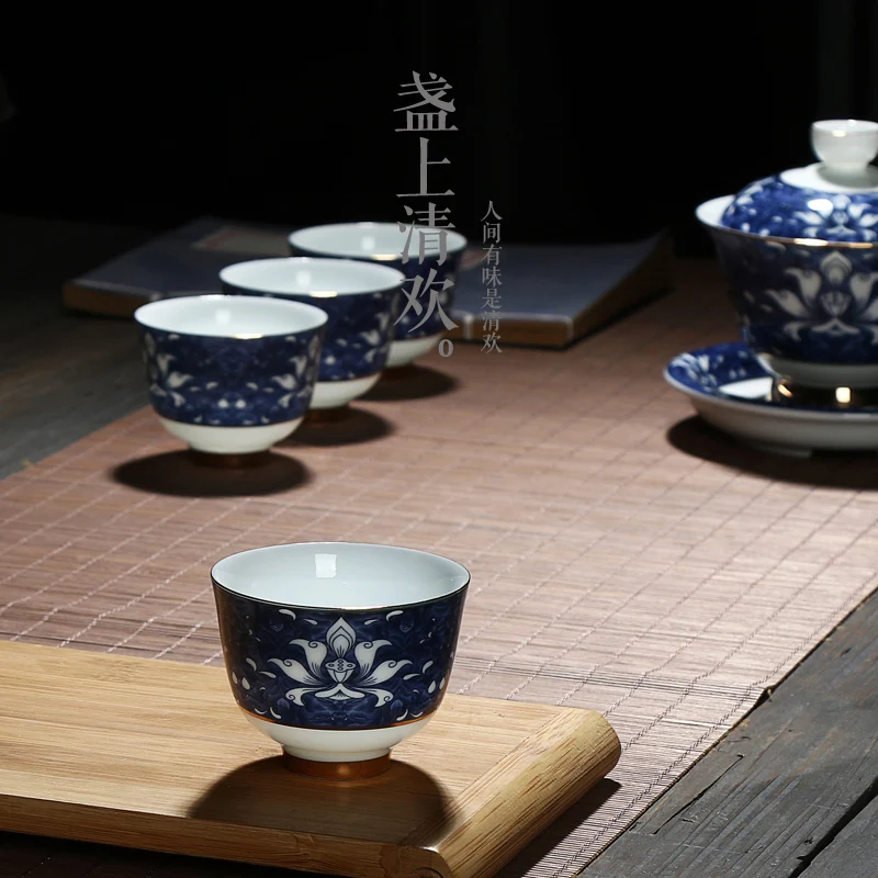 Цзиндэчжэнь синий и белый фарфор Чай чашки яркий гладкой тонкой керамика чайный