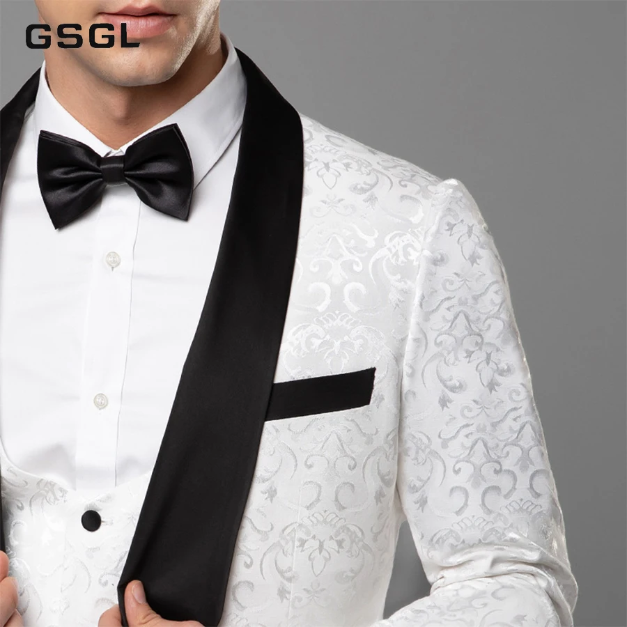 Men's Shawl Lapel 3-Pieces Suit Slim Fit One Button Dress Suit Blazer Jacket Pants Tux Vest