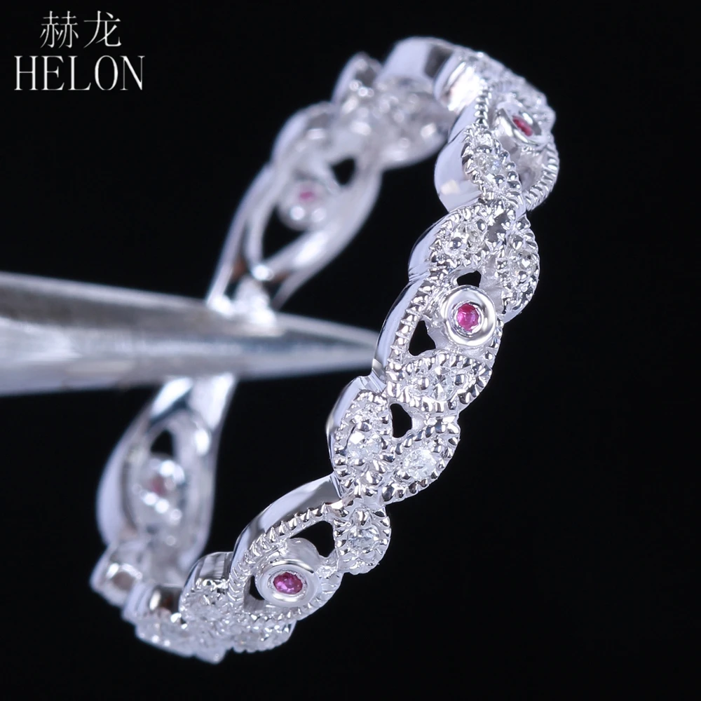 

HELON Sterling silver 925 Natural Ruby & Diamonds Engagement Ring Women Wedding Anniversary Trendy Party Classic Jewelry Gift
