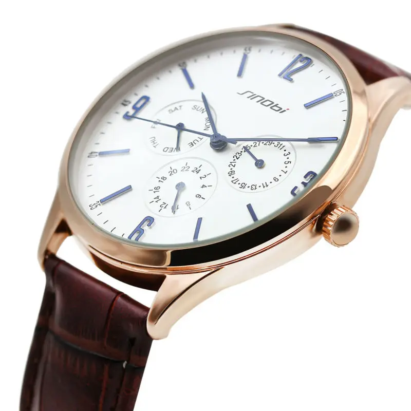 SINOBI Часы Высокого Качества Мужские Кожаные Кварцевые часы Люксовых Брендов
