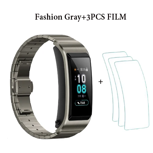 Huawei Smartband huawei TalkBand B5 умный Браслет трекер сердечного ритма вызов с Bluetooth Сенсорный экран монитор сна - Цвет: Gray add 3pcs film