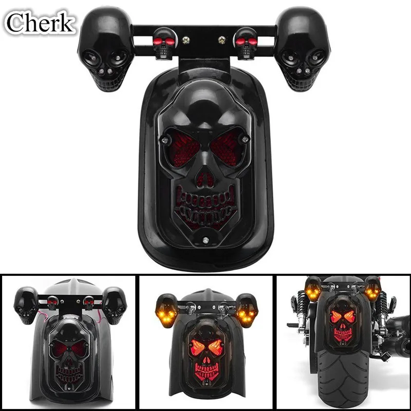 Универсальный черный сигнал для мотоцикла задний стоп-сигнал череп Harley Bobber Honda