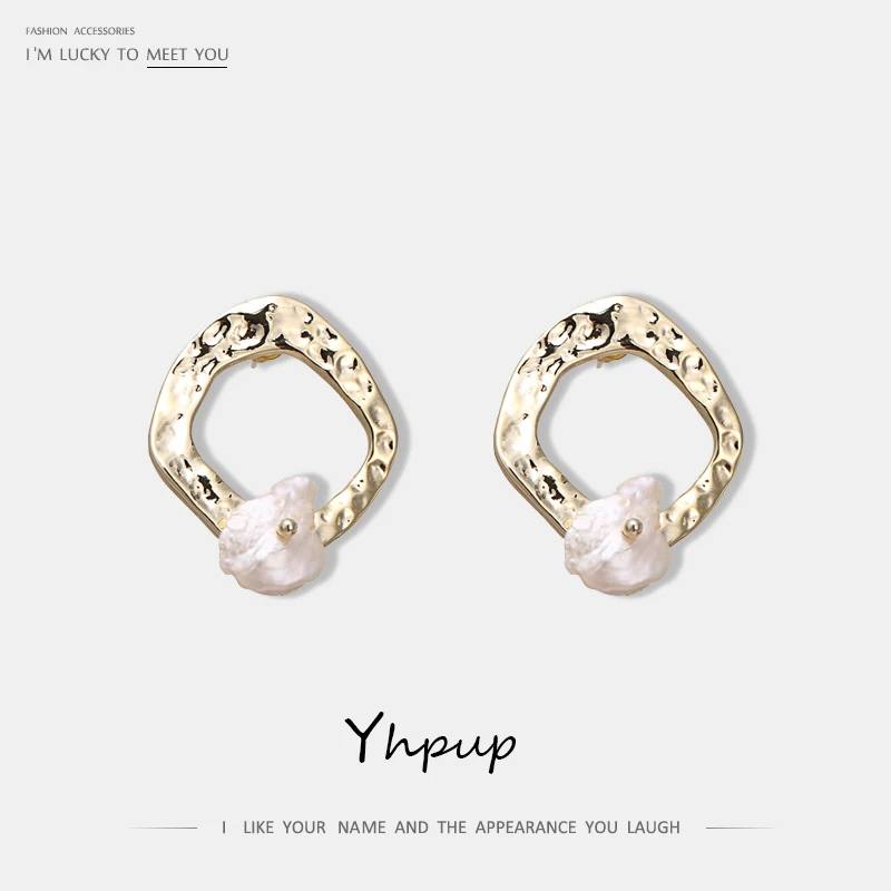 Женские серьги гвоздики с натуральным жемчугом Yhpup простые геометрические в