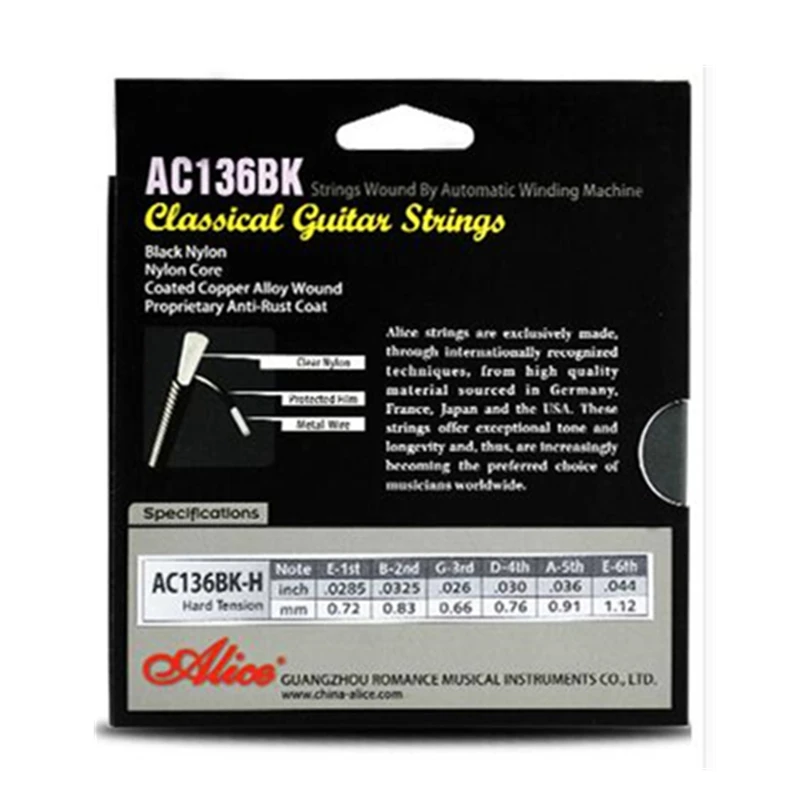 Высокое качество Alice AC136BK Классические гитарные струны черные нейлоновые