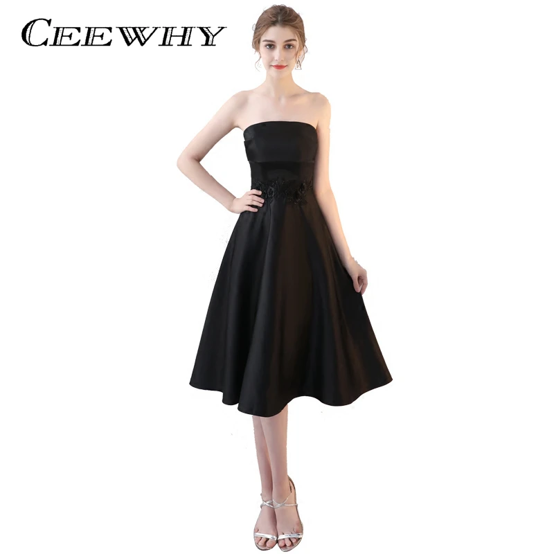 CEEWHY/маленькие черные платья без бретелек атласное торжественное платье больших