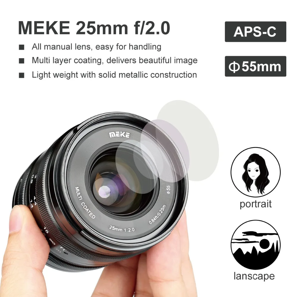 Meike 25 мм f/2 0 объектив с низким искажением ручной фокусировки для камер Fujifilm XT1 XT2 XT20