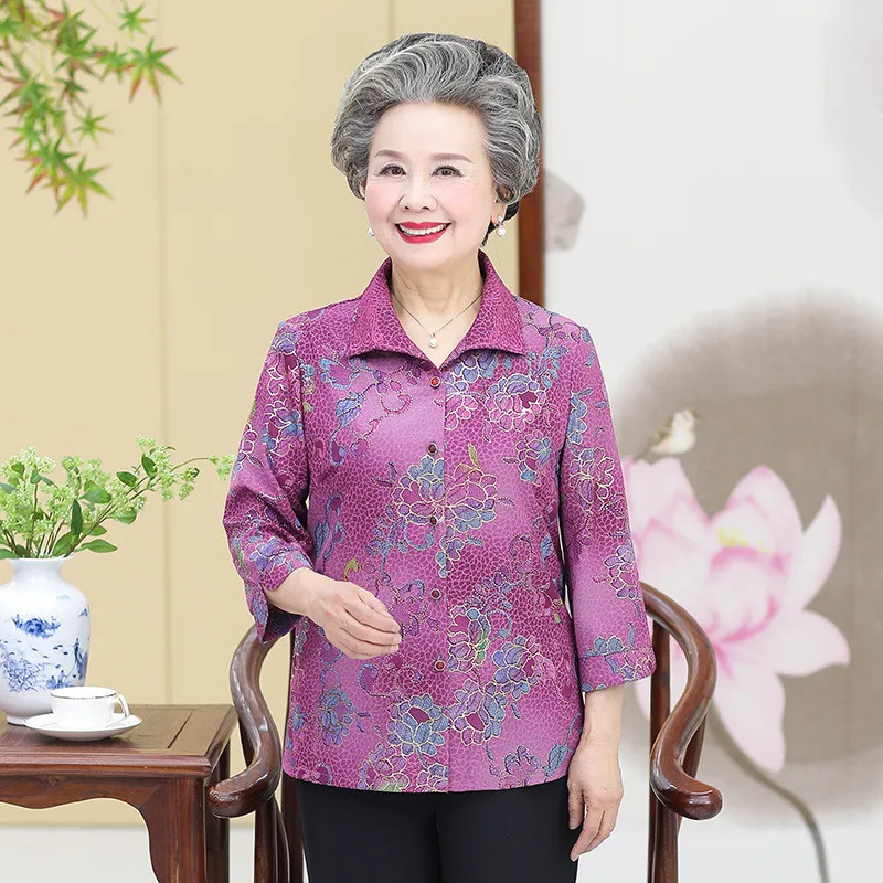 Рубашка женская демисезонная с длинным рукавом и принтом для пожилых людей 60 70