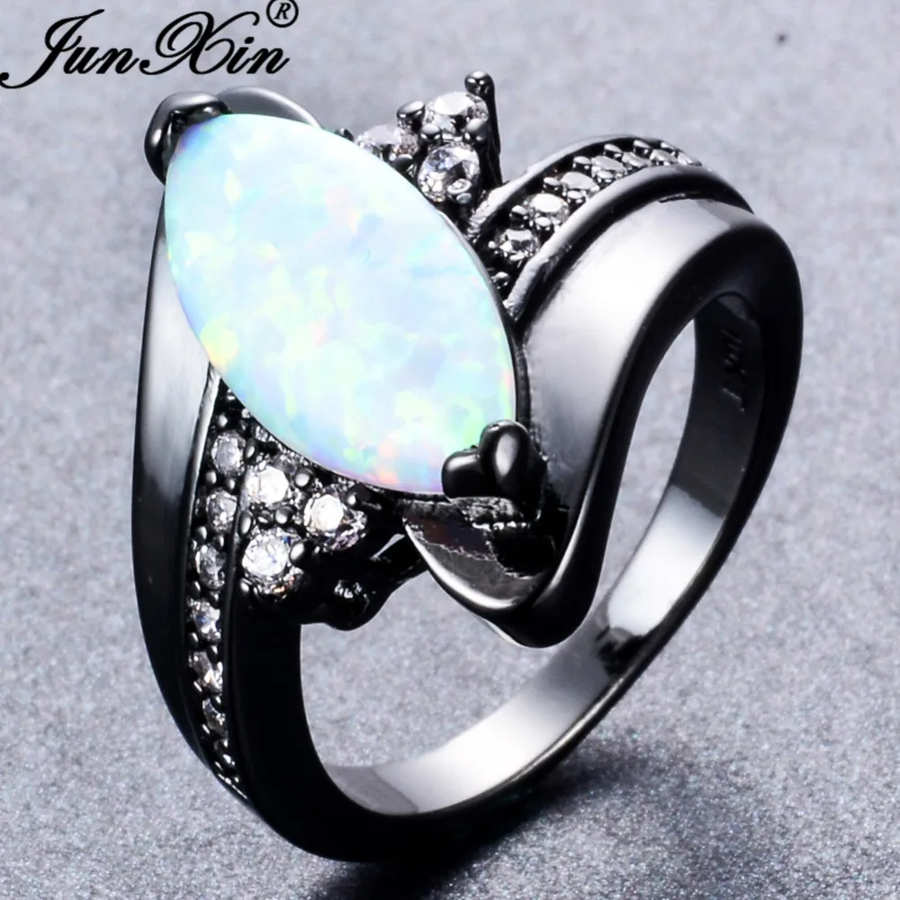 JUNXIN модные радужные огненные опаловые кольца для женщин и мужчин Черное золото