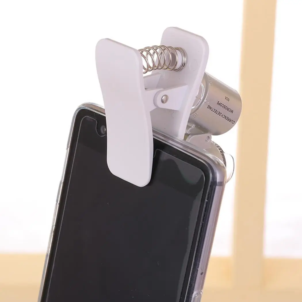 60X мобильный телефон камера Светодиодный УФ клип Серебряная Лупа 3 x LR Кнопка