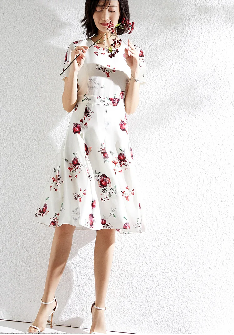 Красный цветочный шелковое платье с принтом для женщин летние шорты рукавом