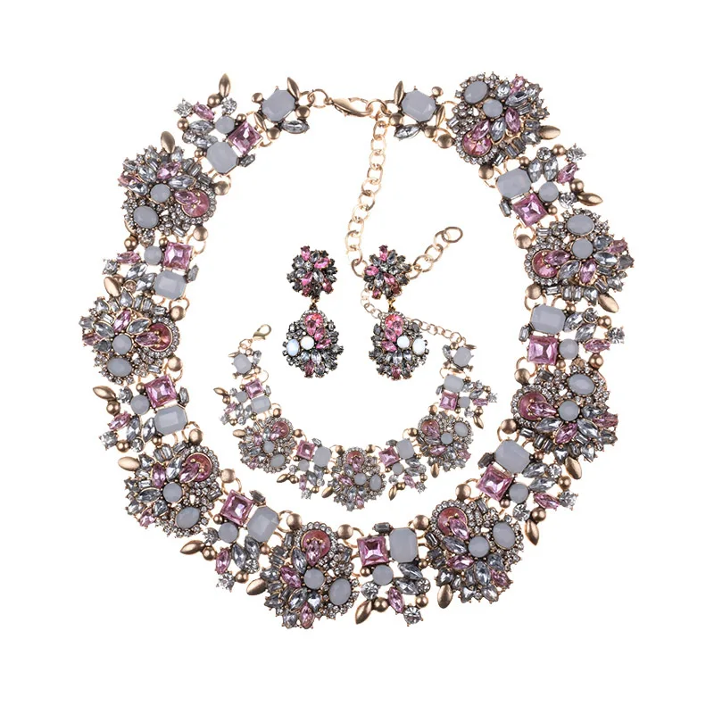 Роскошные Стразы Bijoux камни свободные модные серьги вечерние Ювелирные наборы ожерелье Браслеты Комплект сережек для женщин