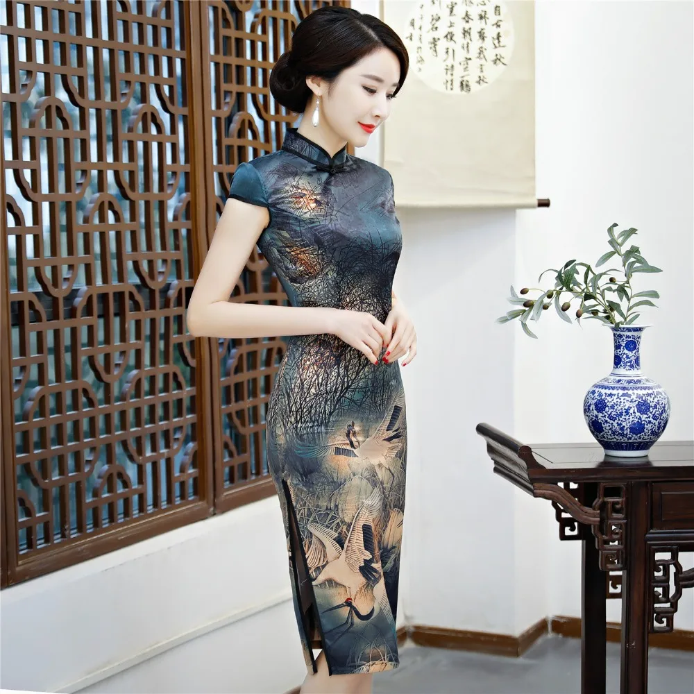 Шанхай история китайское восточное платье Винтаж Ципао короткий рукав cheongsam до