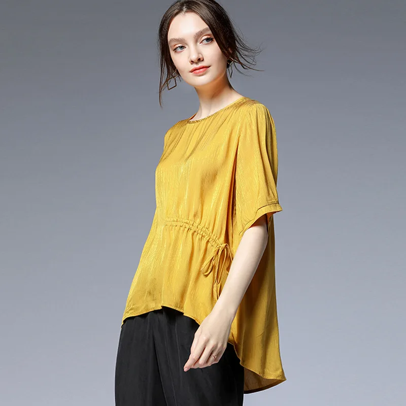 Блузка женская с рукавом до локтя Повседневная Свободная Асимметричная шелковая